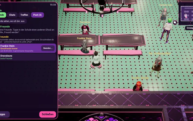 Die Freunde-App zeigt Frankie Stein ganz oben mit dem Vermerk „Ghoulfriends forever“